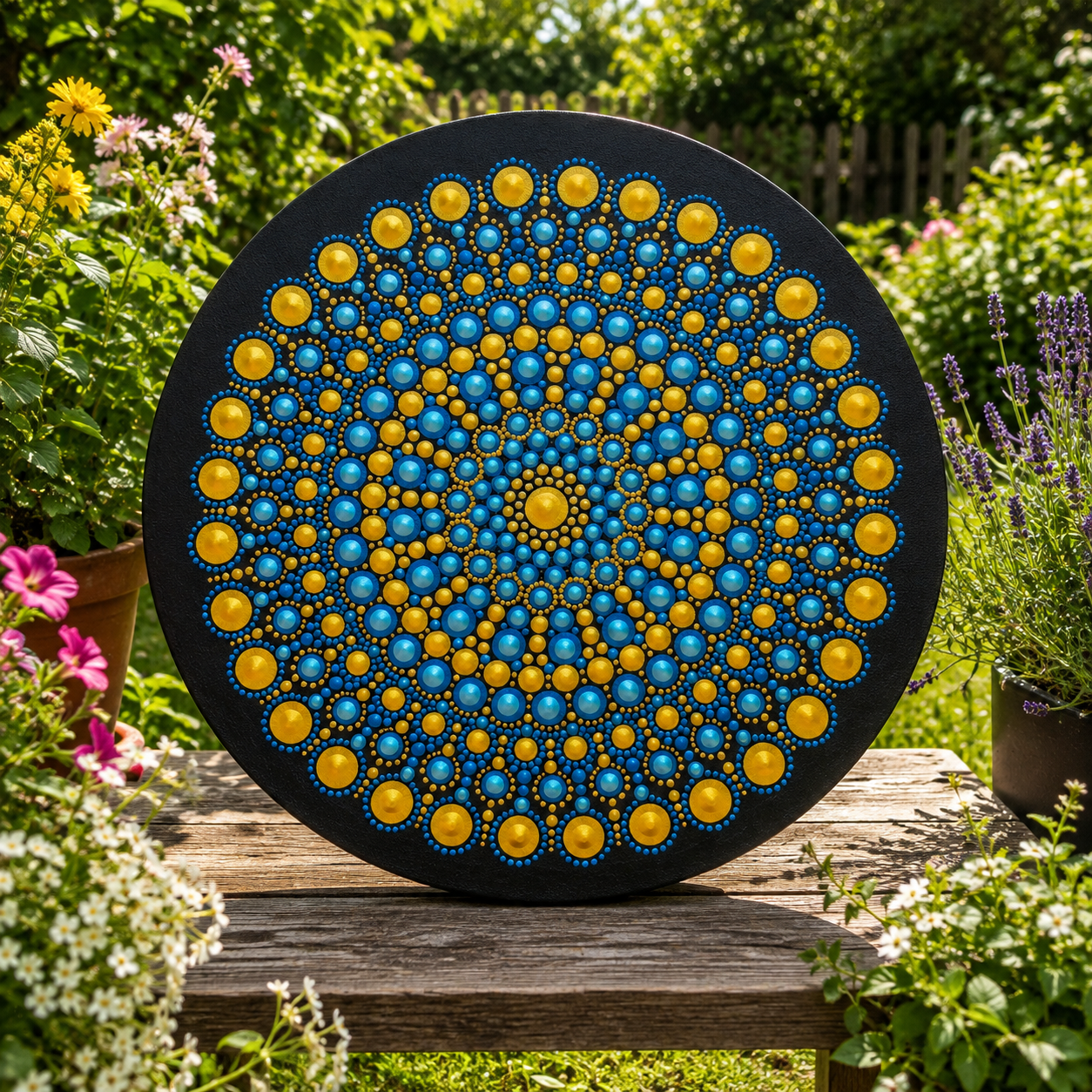 Kék-arany pontozott mandala 24x24 cm - Image 3