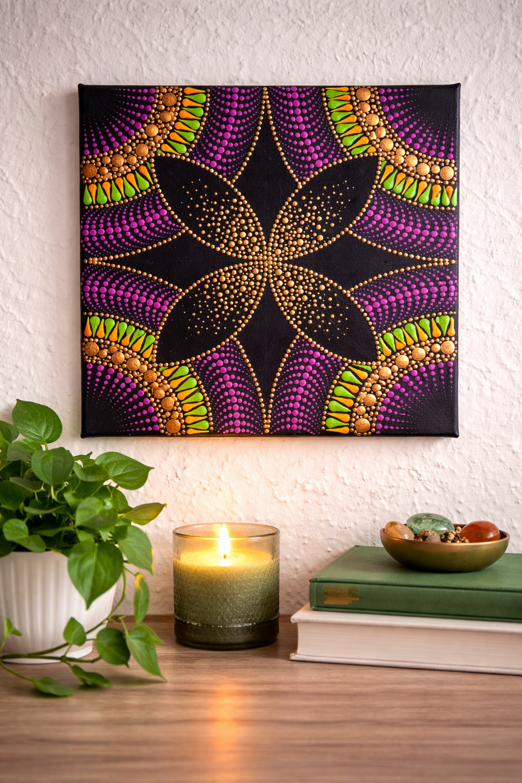 Geometrikus pontozott mandala - 20x20 cm