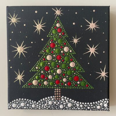Karácsonyfa - pontozott festmény 15x15 cm