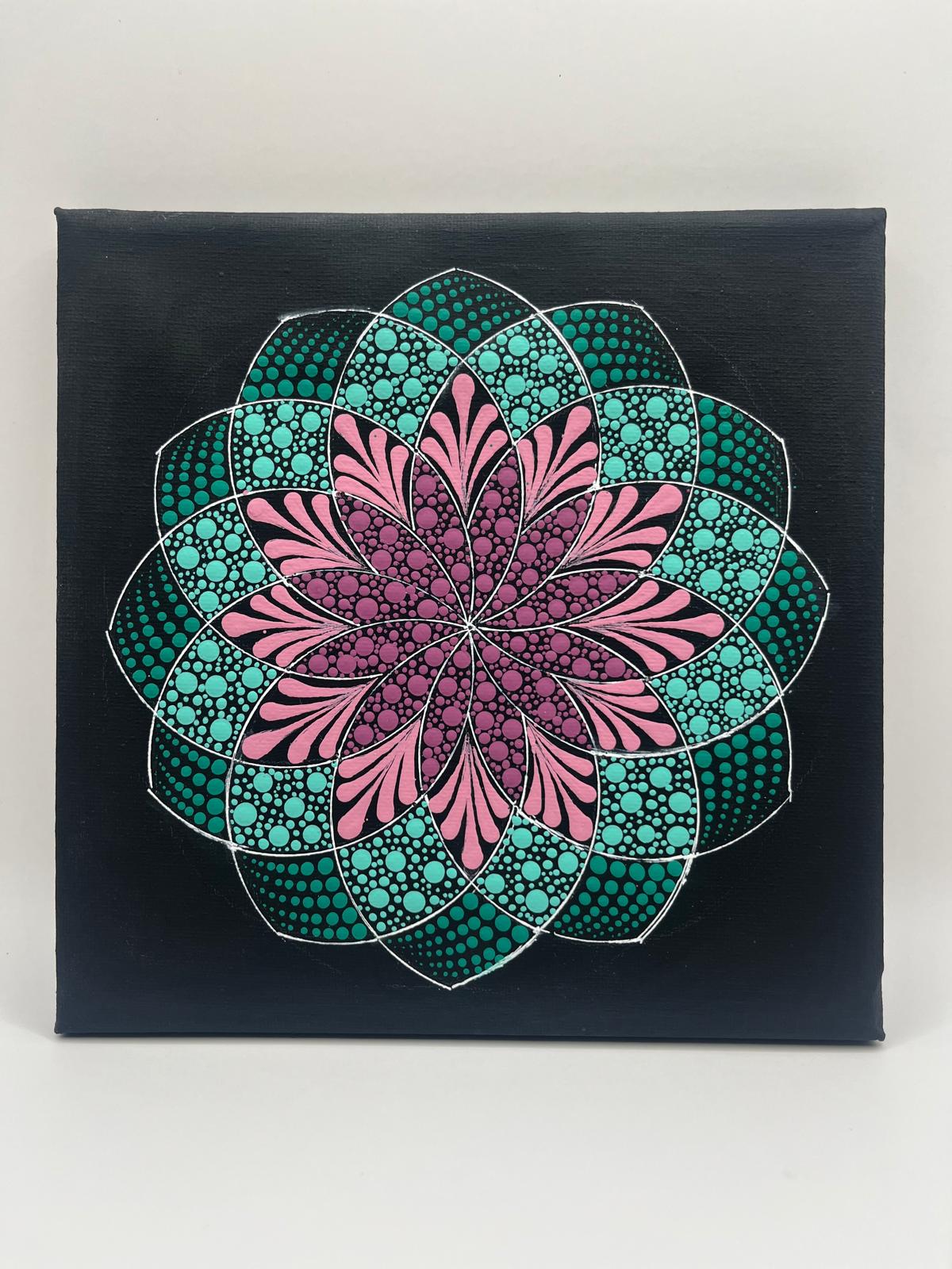 Lila-türkiz pontozott mandala - 20x20 cm