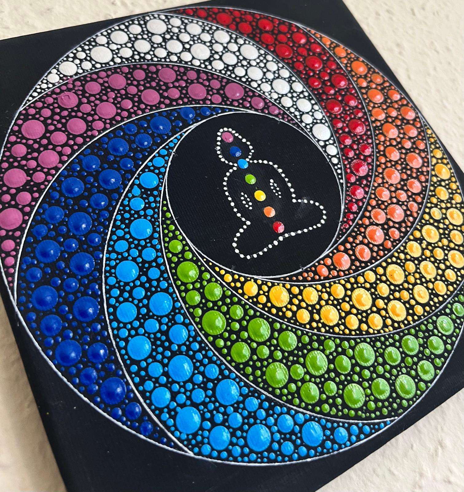 Csakra spirál - pontozott mandala - 20x20 cm