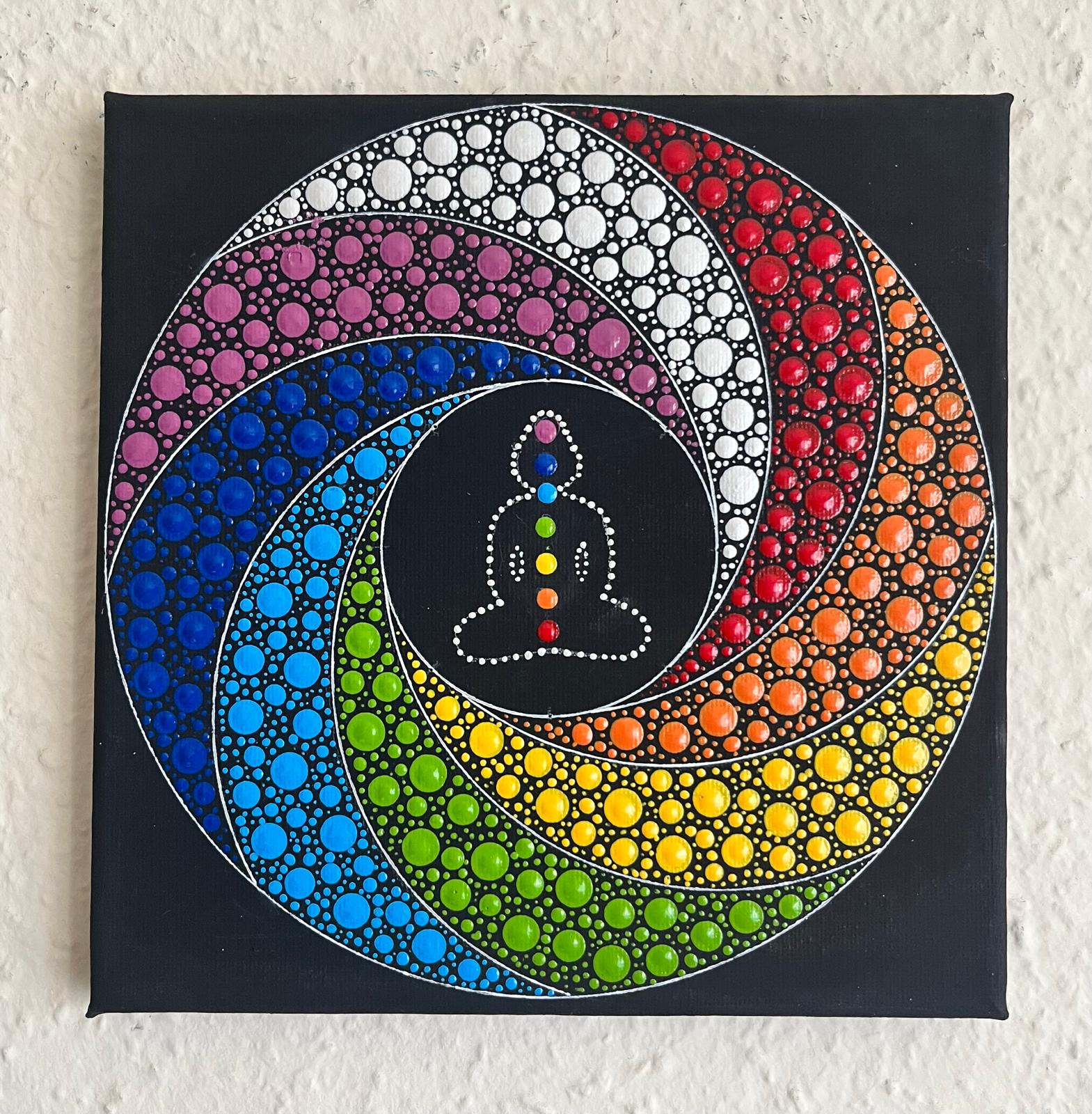 Csakra spirál - pontozott mandala - 20x20 cm