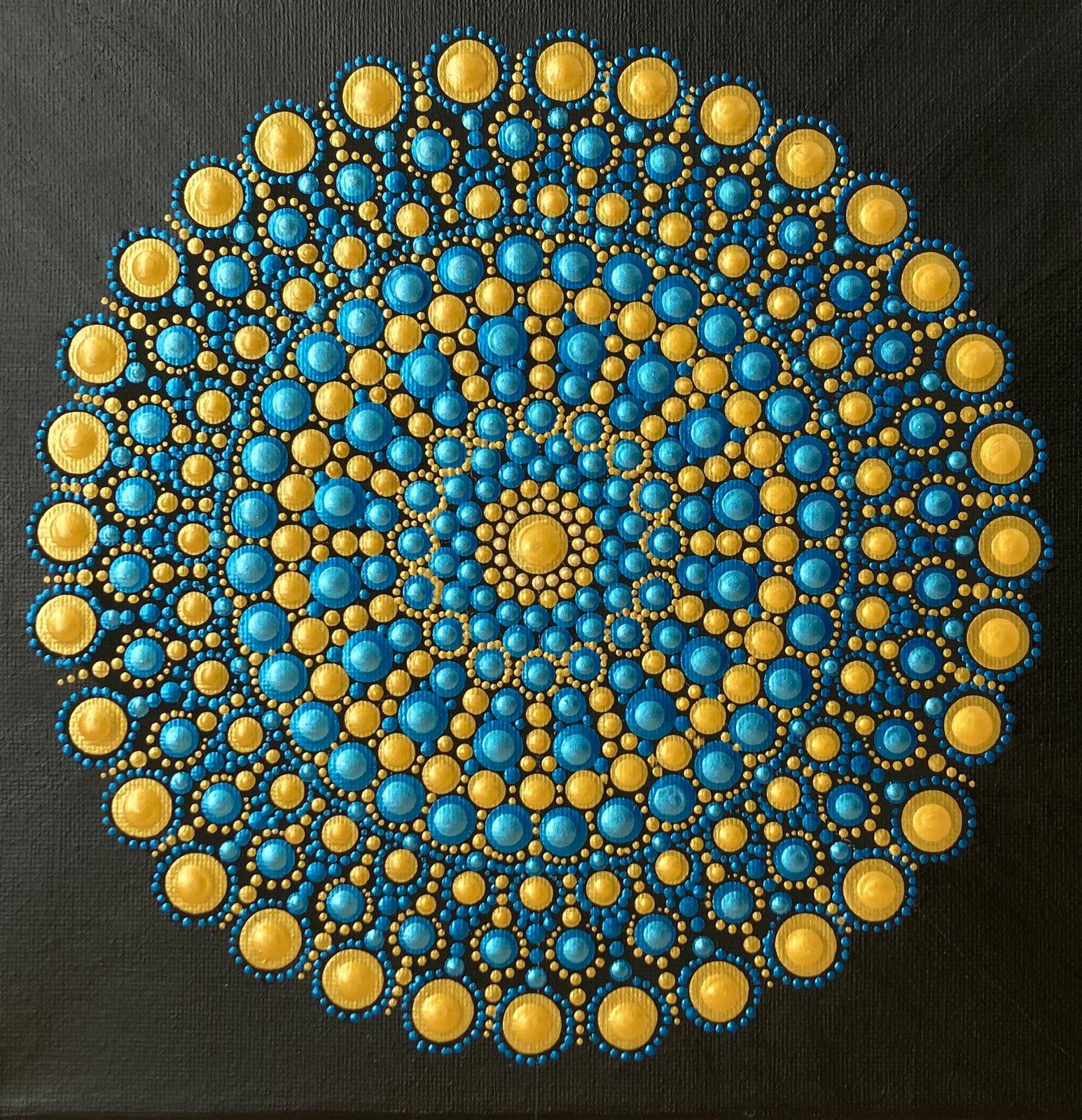 Kék-arany pontozott mandala 24x24 cm